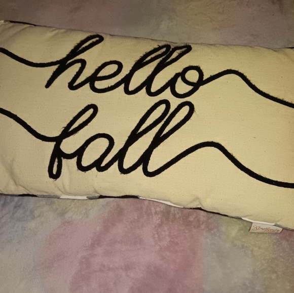 HELLO FALL BUFFALO CHECK BLACK & WHITE FARMHOUSE STRATFORD HOME THROW PILLOW - Picture 6 of 10